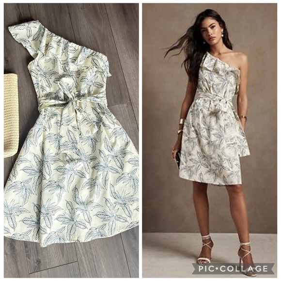 Banana Republic Factory Dresses & Skirts - Banana Republic One Shoulder Ruffle Dress Arctic Ocean Cream XS NEW
